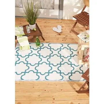DII Reversible Outdoor Lattice Woven Rug, Runner, 3x6 Ft, Storm Blue