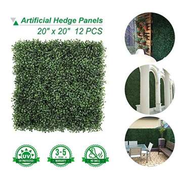 greenjoye Artificial Boxwood Hedge Topiary Panels UV Protected for Outdoor Decoration,20 x 20 Inches 12Pcs (Dark Green)