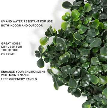 greenjoye Artificial Boxwood Hedge Topiary Panels UV Protected for Outdoor Decoration,20 x 20 Inches 12Pcs (Dark Green)