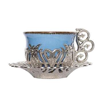 Alisveristime 12 Pc Turkish Greek Arabic Coffee Espresso Cup Saucer Porcelain Set (Silver Mix Color)