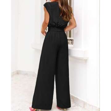 PRETTYGARDEN Women's Summer 2 Piece Outfits 2025 Cap Sleeve V Neck Belted Crop Tops Wide Leg Pant Sets Casual Tracksuit(Solid Black,Medium)