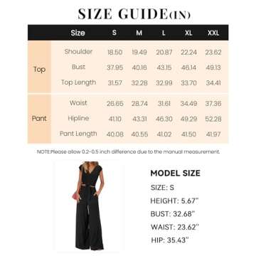 PRETTYGARDEN Women's Summer 2 Piece Outfits 2025 Cap Sleeve V Neck Belted Crop Tops Wide Leg Pant Sets Casual Tracksuit(Solid Black,Medium)