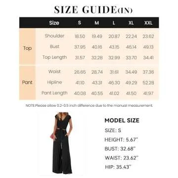 PRETTYGARDEN Women's Summer 2 Piece Outfits 2025 Cap Sleeve V Neck Belted Crop Tops Wide Leg Pant Sets Casual Tracksuit(Solid Black,Medium)