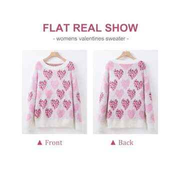 SELINK Women's Fuzzy Heart Sweater V Neck Pearl Drop Shoulder Casual Long Sleeve Valentines Sweaters Pullover Tops