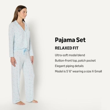 Amazon Essentials x Sofia Grainge Women's Stretch Modal Pajama Set - Light Blue Geese