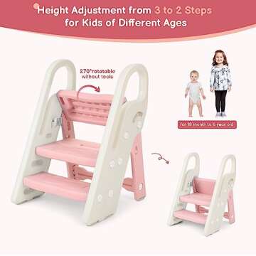 Onasti Foldable Toddler Step Stool for Bathroom Sink, Adjustable 3 Step Stool for Kids Toilet Potty ...