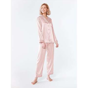 SIORO Womens Silk Pajamas Soft Long Satin Sleepwear Ladies Pajama Sets Button Down Loungewear Pyjama...