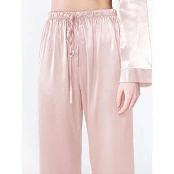 SIORO Womens Silk Pajamas Soft Long Satin Sleepwear Ladies Pajama Sets Button Down Loungewear Pyjamas Suit, Shell Pink, Large