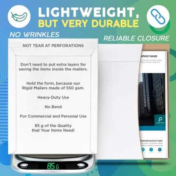 Amiff Rigid Mailers 9.75 x 12.25 Paperboard mailers 9 3/4 x 12 1/4. Pack of 20 white photo mailers. No bend, Self-sealing mailers. Document envelopes