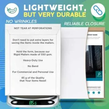 Amiff Rigid Mailers 9.75 x 12.25 Paperboard mailers 9 3/4 x 12 1/4. Pack of 20 white photo mailers. No bend, Self-sealing mailers. Document envelopes