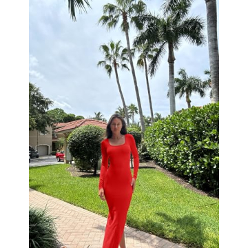 OQQ Women's Long Sleeve Ribbed Maxi Dress - Comfortable Style