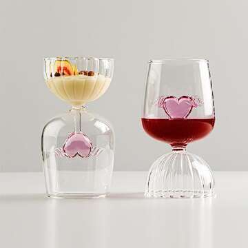 MANMAOHE 12oz Crystal Red Wine Glasses Set of 2 Romantic Heart Shaped Wine Glasses Creative Cocktail...
