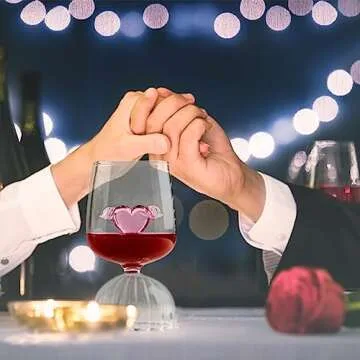 MANMAOHE 12oz Crystal Red Wine Glasses Set of 2 Romantic Heart Shaped Wine Glasses Creative Cocktail Drinking Glasses Unique Wine Goblet Clear Glass Cups for Wedding Valentine Party
