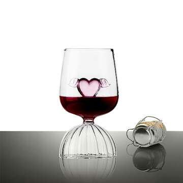 MANMAOHE 12oz Crystal Red Wine Glasses Set of 2 Romantic Heart Shaped Wine Glasses Creative Cocktail Drinking Glasses Unique Wine Goblet Clear Glass Cups for Wedding Valentine Party