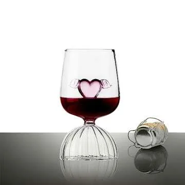 MANMAOHE 12oz Crystal Red Wine Glasses Set of 2 Romantic Heart Shaped Wine Glasses Creative Cocktail Drinking Glasses Unique Wine Goblet Clear Glass Cups for Wedding Valentine Party