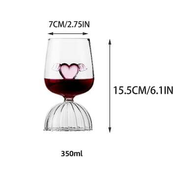 MANMAOHE 12oz Crystal Red Wine Glasses Set of 2 Romantic Heart Shaped Wine Glasses Creative Cocktail Drinking Glasses Unique Wine Goblet Clear Glass Cups for Wedding Valentine Party