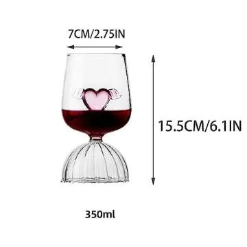 MANMAOHE 12oz Crystal Red Wine Glasses Set of 2 Romantic Heart Shaped Wine Glasses Creative Cocktail Drinking Glasses Unique Wine Goblet Clear Glass Cups for Wedding Valentine Party