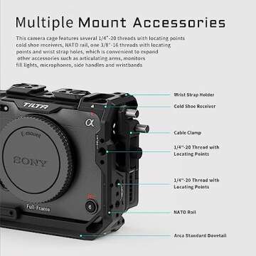 Tiltaing Full Camera Cage Compatible with Sony FX3/FX30 ñ Black | Integrated Design, Half Cage & Full Cage,Cold Shoe Receivers, NATO Rails for Side Handles, Quick Release Plate | TA-T13-FCC-B
