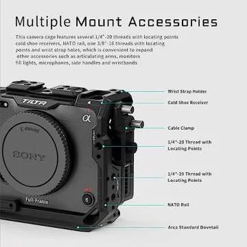 Tiltaing Full Camera Cage Compatible with Sony FX3/FX30 ñ Black | Integrated Design, Half Cage & Full Cage,Cold Shoe Receivers, NATO Rails for Side Handles, Quick Release Plate | TA-T13-FCC-B
