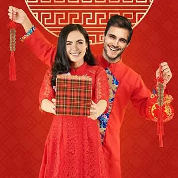 ISKYBOB Chinese Feng Shui Coins, Set of 6 I Ching Coins with Red Chinese Knot String Vintage Lucky Fortune Coins Charm for Home Car Hanging Decoration