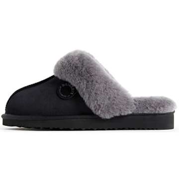Dearfoams Women's Fireside Sydney Shearling Fur Indoor/Outdoor Scuff Slipper with Wide Widths