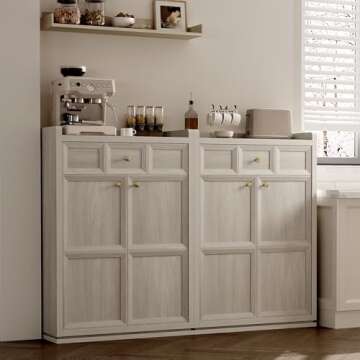 SICOTAS Sideboard Buffet Cabinet with Storage - Modern King Coffee Bar Cabinet with Big Drawer, Adjustable Shelves, Tall Wood Credenza Shoe Cabinet for Home, Kitchen, Entryway