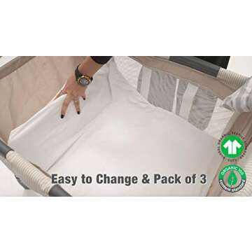 ORGANICKID Bassinet Sheets Fitted GOTS Certified Organic Cotton Non-Distracting Design Pack of 3