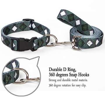 Impoosy 2PCS Dog Plaid Collars and Funny Leash Set Pet Gift Adjustable Dogs Green Checks Collars for...