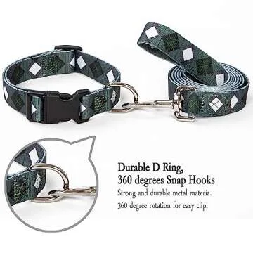 Impoosy 2PCS Dog Plaid Collars and Funny Leash Set - Adjustable and Stylish