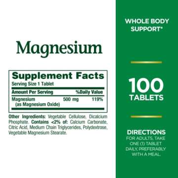 Nature's Bounty Magnesium Supplement - Supports Bone & Muscle Health, 500mg Coated Tablets