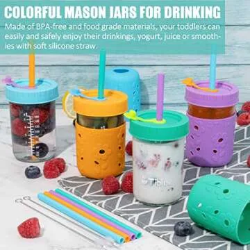 4 Pack Kids Mason Cups with Silicone Straws - Great for Toddlers