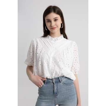 Yimoon Women's Puff Sleeve Eyelet Top for Dressy Casual Style