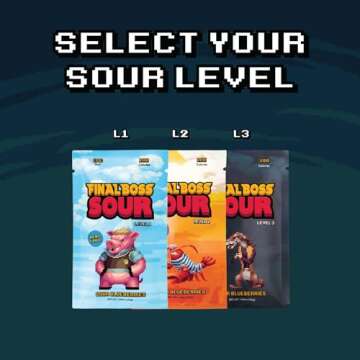 Final Boss Sour, Extremely Super Sour Gummy Candy, Blueberry, LvL 3, (1.06 Ounces Bags, 10 Bags) - Gummies Made with Dried Fruit, Free of Artificial Colors, Low Calorie Healthy Snack for Kids & Adults