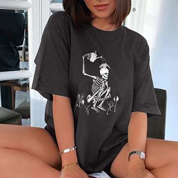 Summer Y2k Tops for Womens, Casual Vintage Short Sleeve T-Shirt, Girls Oversize Loose Round Neck Elastic Tee