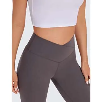 CRZ YOGA Womens Butterluxe Cross Waist Leggings 25" - V Crossover High Waisted Yoga Tornado Grey Medium