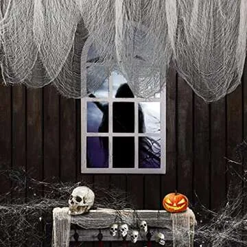 FestiCorp Halloween White Cheesecloth, 394x30 inch-Halloween Spooky Creepy Cloth Curtain Gauze Fabric, Spider Web Mesh White Cheese Cloth for Haunted House Decor, Indoor & Outdoor Decoration