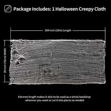 FestiCorp Halloween White Cheesecloth, 394x30 inch-Halloween Spooky Creepy Cloth Curtain Gauze Fabric, Spider Web Mesh White Cheese Cloth for Haunted House Decor, Indoor & Outdoor Decoration