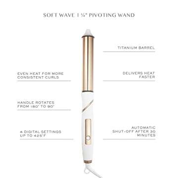 Kristin Ess Hair 1 1/4 Inch Rotating Curling Iron Pivot Wand for Beach Waves - Dual Voltage + Auto Shut Off - Long Barrel Salon Professional Hot Tool Curling Iron - Rotate + Spin to 90 Degrees