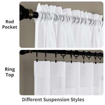 MYSTIC-HOME Sheer Curtains White 45 Inch Length, Rod Pocket Voile Drapes for Living Room, Bedroom, W...