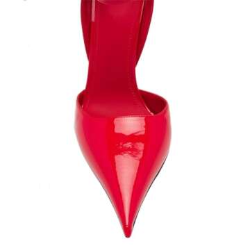 Goolita Pointed Closed Toe Wedge Heels for Women, Sexy Patent Leather Buckle Strap Office Dress Pumps Shoes Red