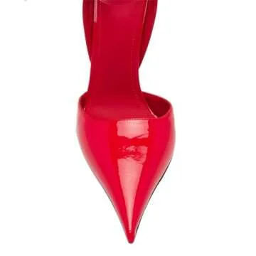 Goolita Pointed Closed Toe Wedge Heels for Women, Sexy Patent Leather Buckle Strap Office Dress Pumps Shoes Red