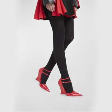 Goolita Pointed Closed Toe Wedge Heels for Women, Sexy Patent Leather Buckle Strap Office Dress Pumps Shoes Red