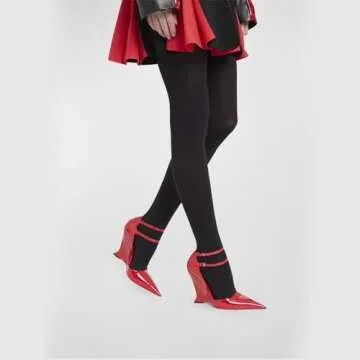 Goolita Pointed Closed Toe Wedge Heels for Women, Sexy Patent Leather Buckle Strap Office Dress Pumps Shoes Red