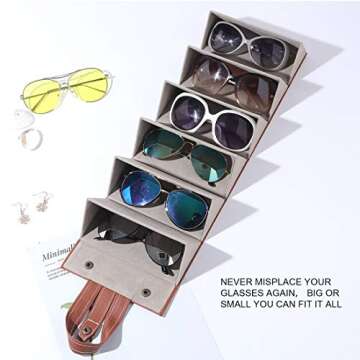 Livtor Sunglasses Organizer 6-Slot Hanging EyeGlasses Storage Display Travel Case (Brown)