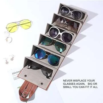 Livtor Sunglasses Organizer 6-Slot Hanging EyeGlasses Storage Display Travel Case (Brown)