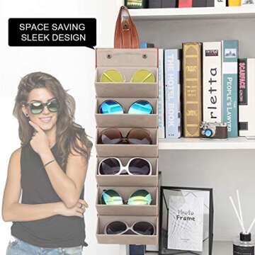 Livtor Sunglasses Organizer 6-Slot Hanging EyeGlasses Storage Display Travel Case (Brown)