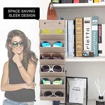 Livtor Sunglasses Organizer 6-Slot Hanging EyeGlasses Storage Display Travel Case (Brown)