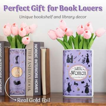 PIEZAPRINT Book Shaped Decorative Vase Ceramic Vases for Home Decor Vase for Book Lovers (Little Women)