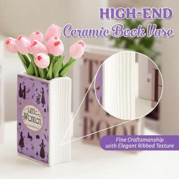 PIEZAPRINT Book Shaped Decorative Vase Ceramic Vases for Home Decor Vase for Book Lovers (Little Women)