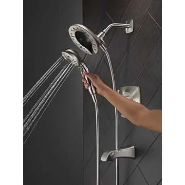 Delta Faucet Vesna 14 Series Single-Handle Shower Trim Kit with 5-Spray H2Okinetic In2ition Dual Hand Held Shower Head with Hose, SpotShield Brushed Nickel 144789-SP-I (Valve Included)